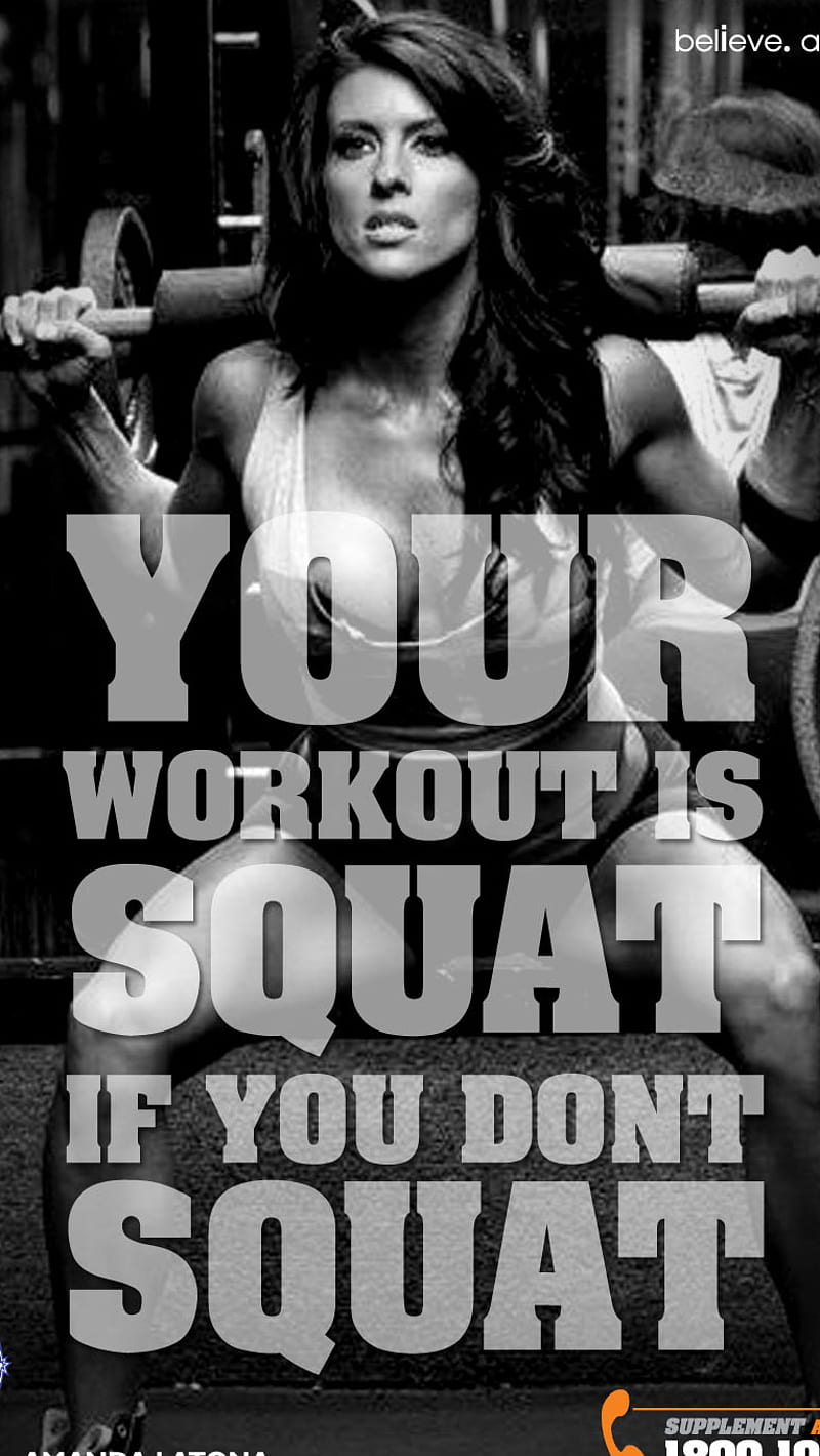 Squat, girl, gym, model, quote, workout, HD phone wallpaper