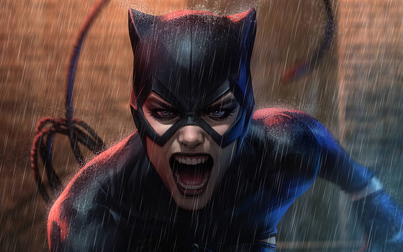 Catwoman, rain, superheroes, 3D art, creative, darkness, Catwoman, HD wallpaper