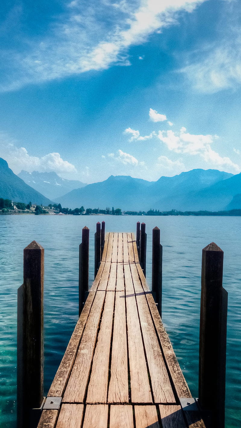 landscape, blue, sky, water, pier, vertical, HD phone wallpaper
