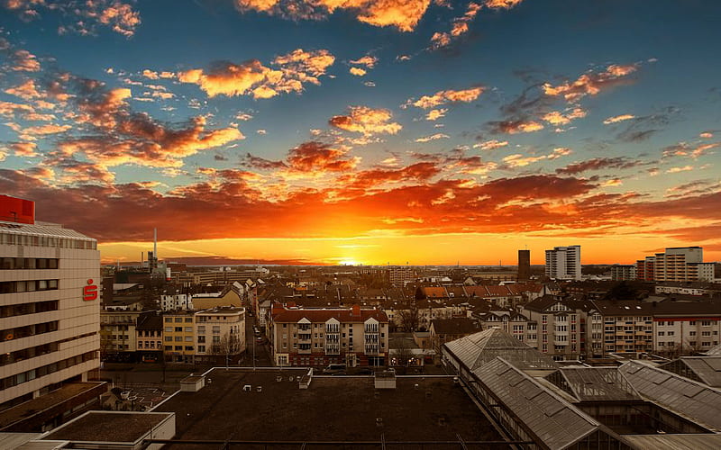 Leverkusen sunset, skyline cityscapes, summer, german cities, Europe, Germany, Cities of Germany, Leverkusen Germany, cityscapes, HD wallpaper