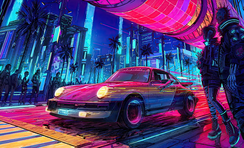 Wallpaper cyberpunk, game, city shot, car desktop wallpaper, hd image,  picture, background, 58d87a