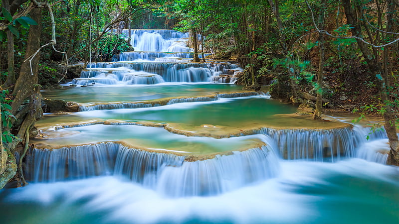 Waterfalls, Waterfall, Earth, Thailand, Erawan National Park, Erawan Waterfall, Tenasserim Hills, HD wallpaper