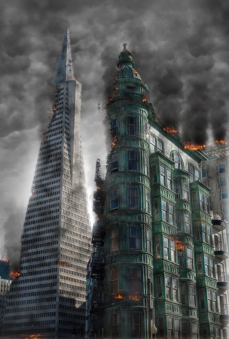 destroyed buildings under gray sky illustration #armageddon #destruction #apocalypse #disaster #war #fire. Papel de parede do exército, Exercito, Papeis de parede, City War, HD phone wallpaper
