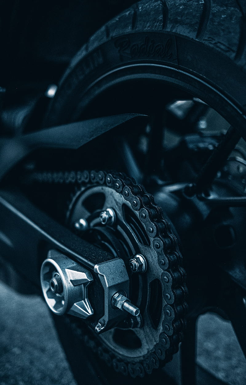 motorcycle, wheel, chain, mechanism, HD phone wallpaper