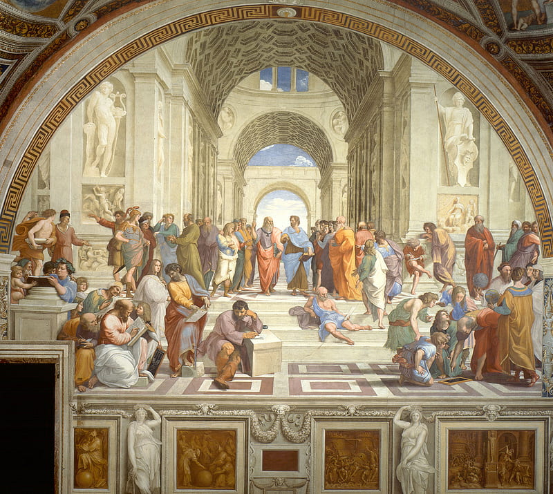 School of Athens, art, fresco, painting, philosophy, raphael, HD wallpaper
