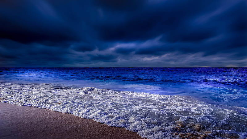 Sea Shore Waves At Night Time , sea, shore, waves, nature, HD wallpaper