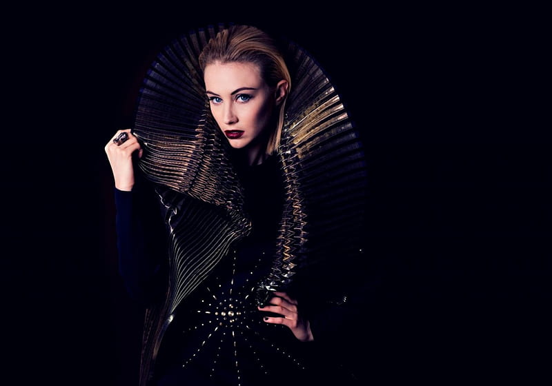 Sarah Gadon, girl, actress, golden, black, fashion, woman, HD wallpaper