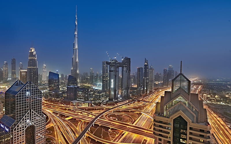 Burj Khalifa, evening city, Dubai, modern buildings, UAE, cityscapes, United Arab Emirates, HD wallpaper