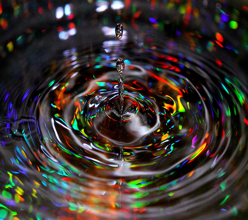 Drops, abstract, drop, droplet, rainbow, water, HD wallpaper
