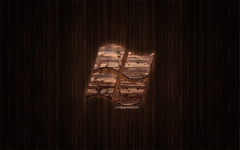 Windows logo, wooden logo, wooden background, Windows, emblem, brands, wooden art, HD wallpaper