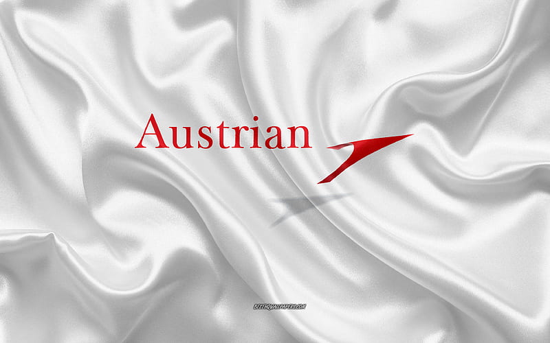 Austrian Airlines logo, airline, white silk texture, airline logos, Austrian Airlines emblem, silk background, silk flag, Austrian Airlines, HD wallpaper