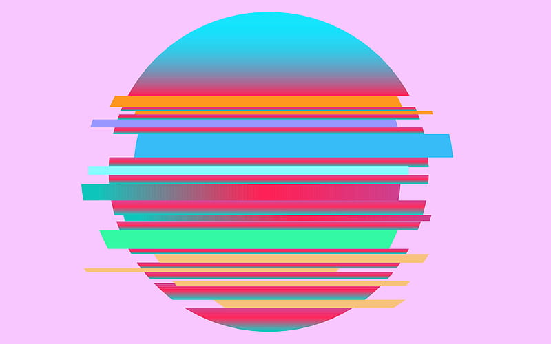 colorful balloon ball minimal, creative, ball of stripes, pink backgrounds, stripes, HD wallpaper