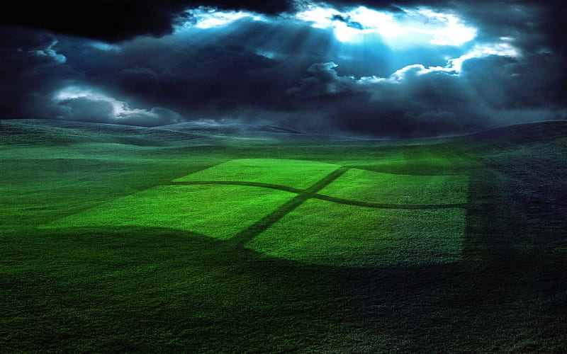 windows, logo, emblem windows, green field, HD wallpaper