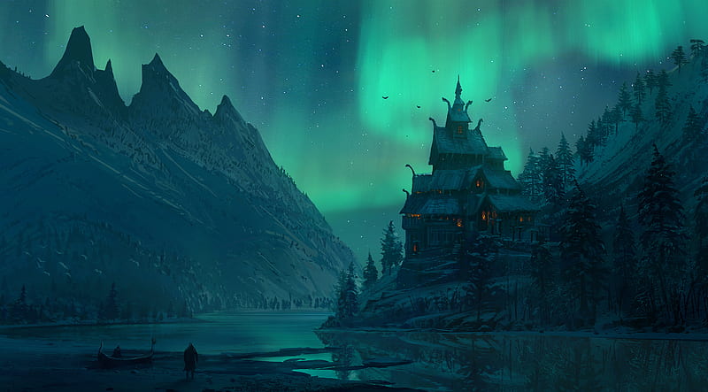 Assassin's Creed, Assassin's Creed Valhalla, Aurora Borealis, Lake, Landscape, HD wallpaper