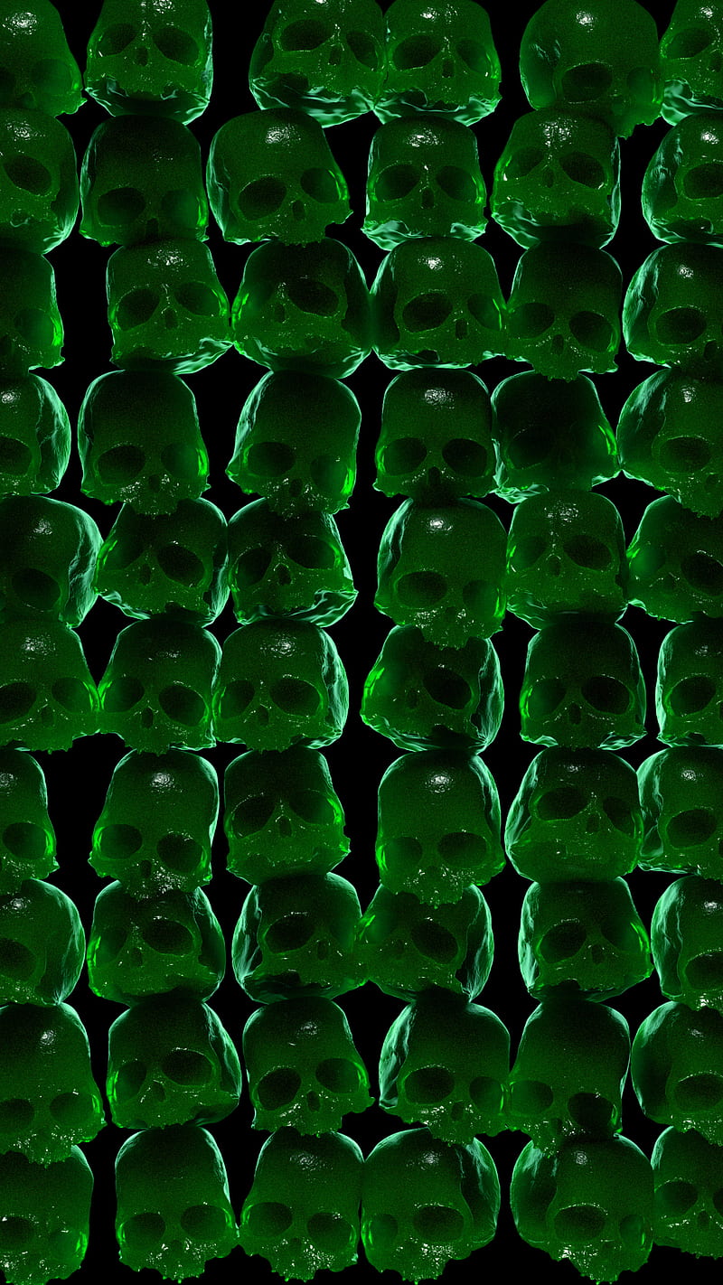 Skulls Jade, green, jade, pattern, skulls, tower, wall, HD phone wallpaper