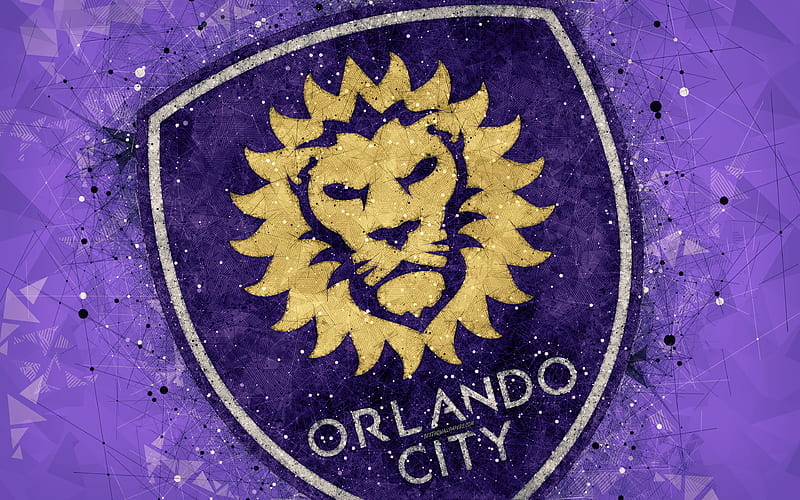 Orlando City SC American soccer club, logo, creative geometric art, violet abstract background, emblem, art, MLS, Orlando, Florida, USA, Major League Soccer, football, HD wallpaper