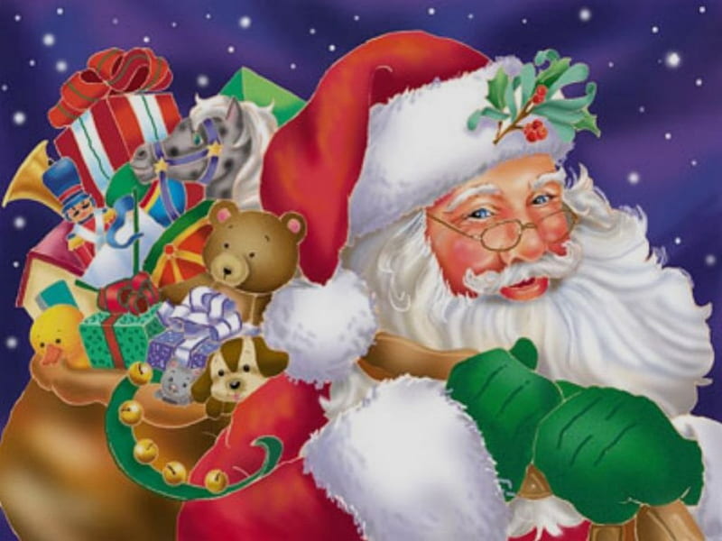 Mr.Claus, santa, childern, man, white, sack, toys, HD wallpaper
