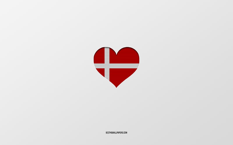 I Love Denmark, European countries, Denmark, gray background, Denmark flag heart, favorite country, Love Denmark, HD wallpaper