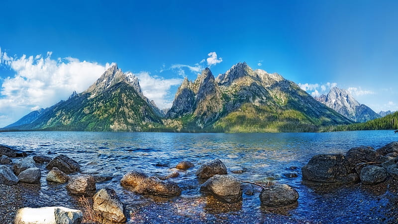 Jenny Lake, Wyoming, United States, stone, mountains, lake, nature, park, sky, HD wallpaper