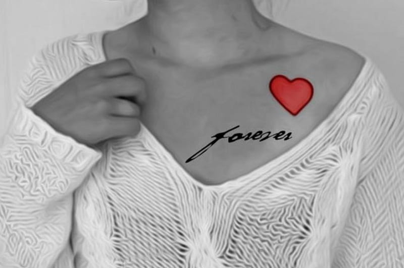 Forever , love, heart, black and white, siempre, two colors, HD wallpaper