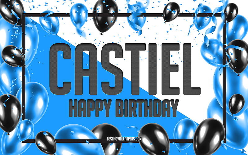 Happy Birtay Castiel, Birtay Balloons Background, Castiel, with names, Castiel Happy Birtay, Blue Balloons Birtay Background, greeting card, Castiel Birtay, HD wallpaper