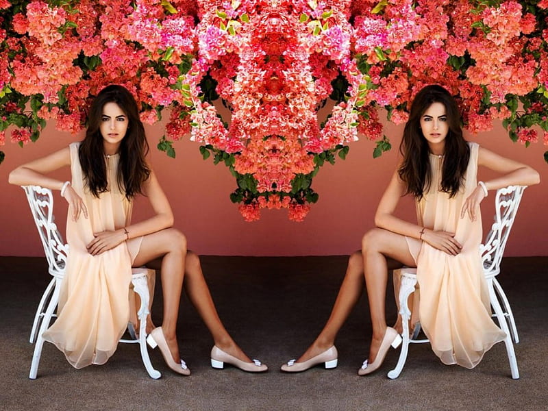 Camilla Belle, Belle, legs, model, actress, Camilla, flowers, bonito, HD wallpaper