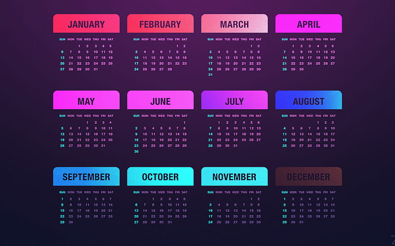 Calendar for 2019, purple background, 2019 calendar with all months, art, 2019 violet calendar, HD wallpaper