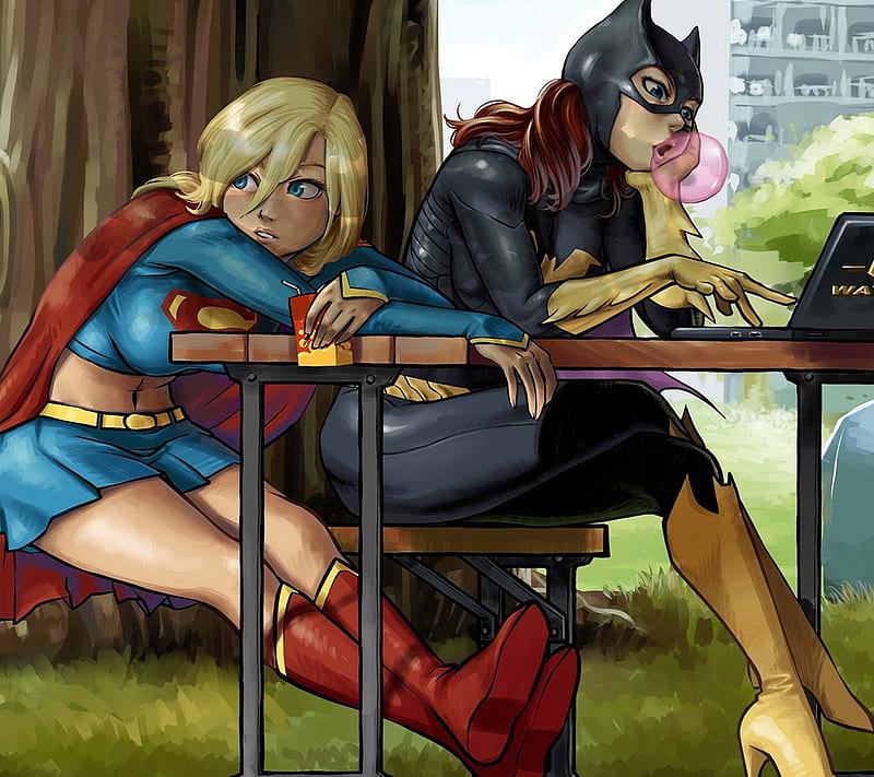 Supergirl Batgirl, cartoon, comics, dc, drawn, hollywood, marvel, superhero, HD wallpaper