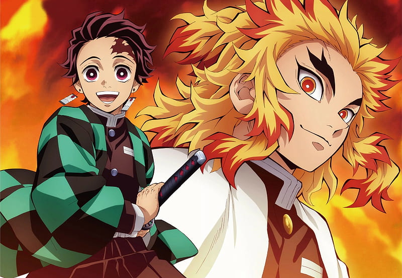 Kyojuro Rengoku and Tanjiro Kamado Demon Slayer Art, HD wallpaper