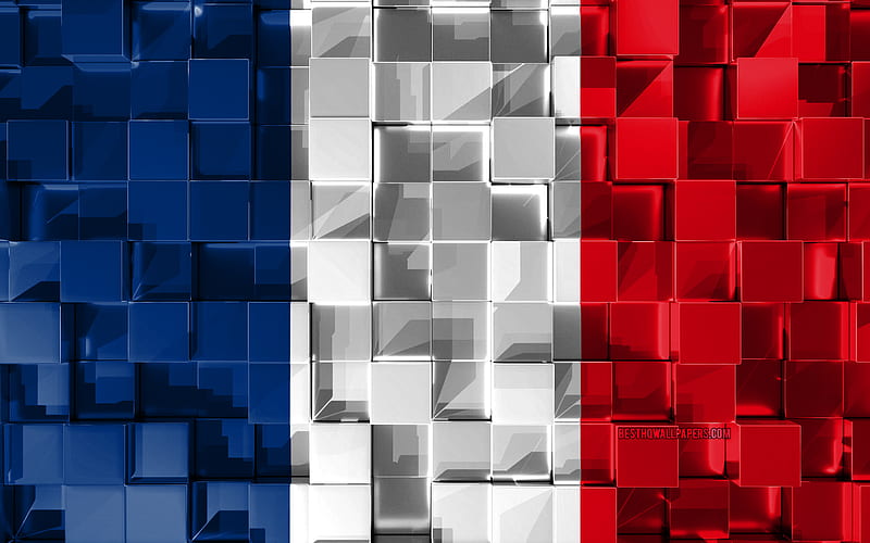 Flag of France 3d flag, 3d cubes texture, France 3d flag, 3d art, France, Europe, 3d texture, French flag, HD wallpaper