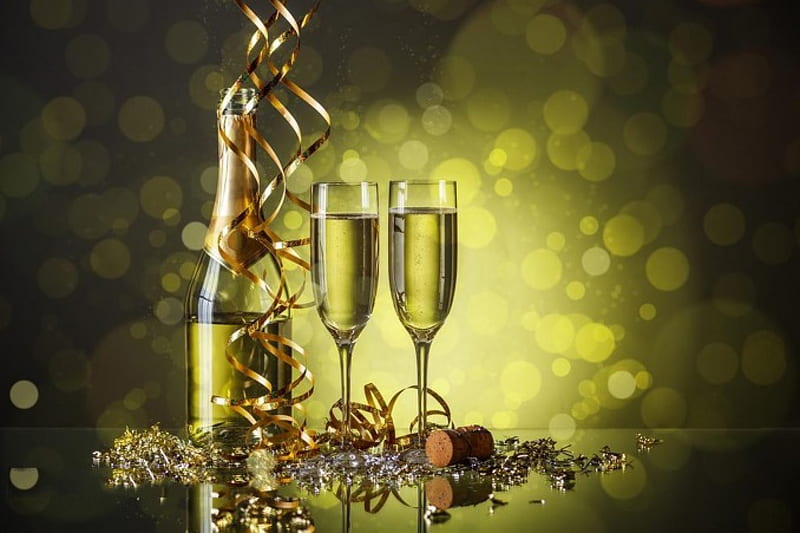 champagne, glass, new year, season, HD wallpaper