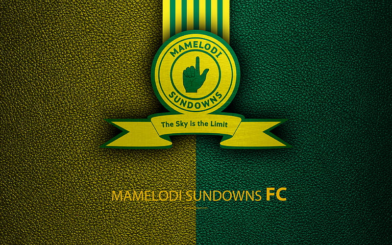 Mamelodi Sundowns FC leather texture, logo, South African football club, yellow green lines, emblem, Premier Soccer League, PSL, Pretoria, South Africa, football, HD wallpaper