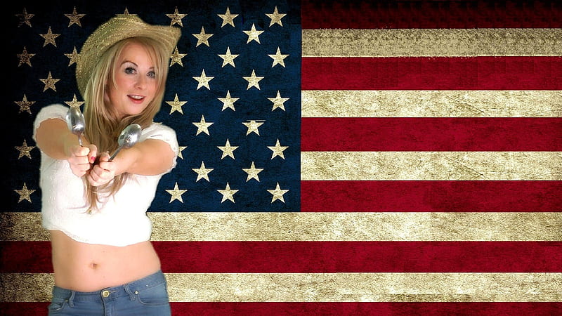 Lindsey Lou Cowgirl, Merica, Model, Flag, Hat, HD wallpaper