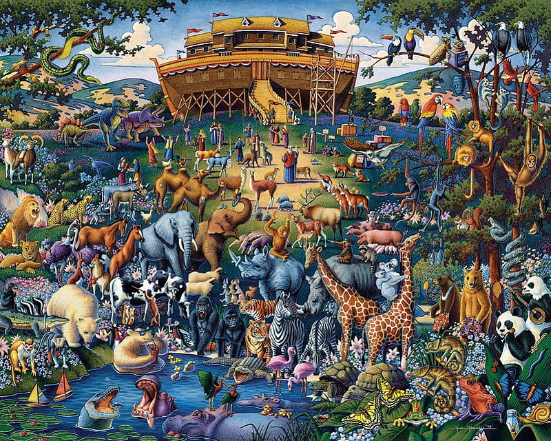 NOAHS ARK, PUZZLE, ARK, NOAH, ANIMALS, HD wallpaper