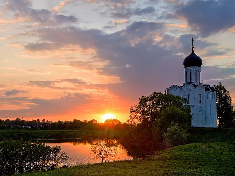 Orthodox Church, orthodoxy, sunset, church, russia, HD wallpaper