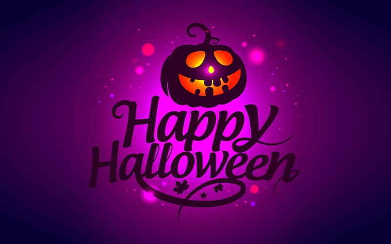 Happy Halloween, dear friends!, cute, jack light, purple, halloween, pumpkin, background, HD wallpaper