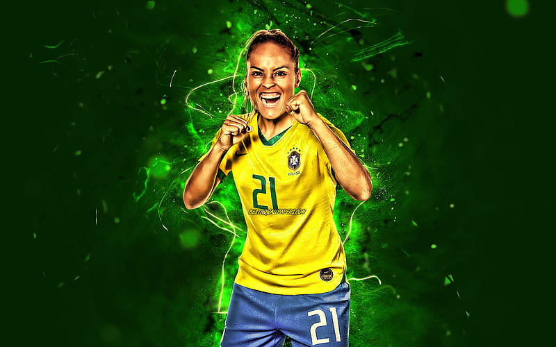 Monica Hickmann, Brazil National Team, fan art, soccer, footballers, neon lights, Monica Hickmann Alves, Brazilian football team, female soccer, HD wallpaper