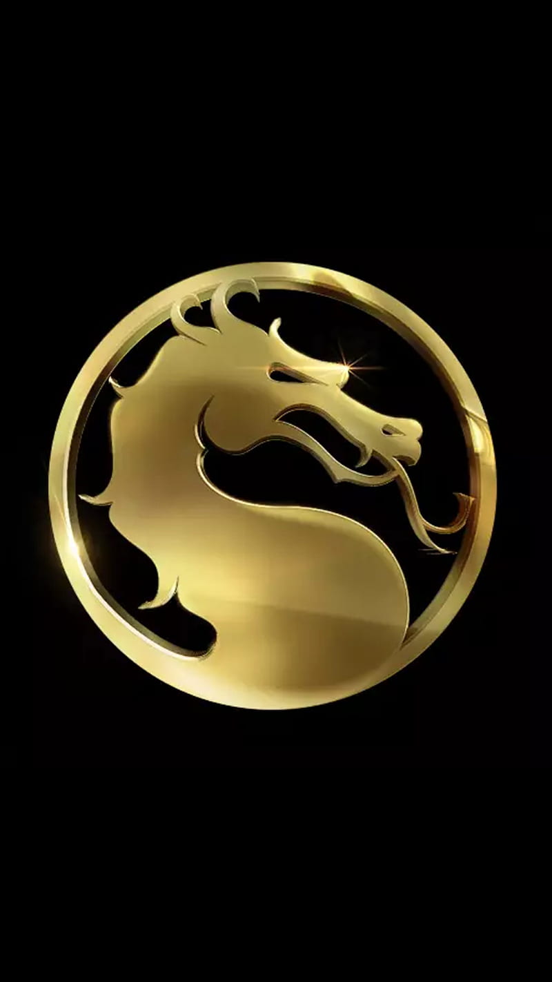 Mortal Kombat, black background, game, golden, logo, HD phone wallpaper