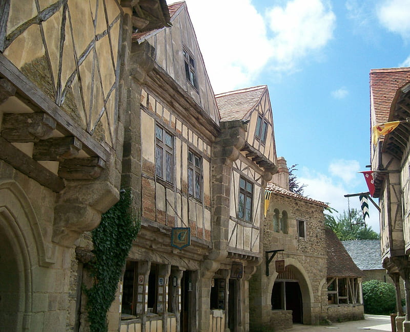 medieval village, architecture, medieval, france, village, puy du fou, HD wallpaper