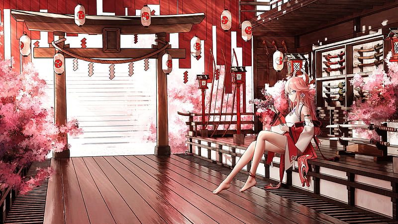 Redhead Yae Miko Red Dress Genshin Impact, HD wallpaper
