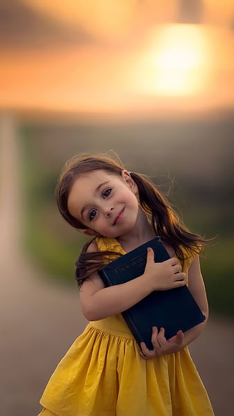 little cute girl with book, cute girl, sweet, HD phone wallpaper