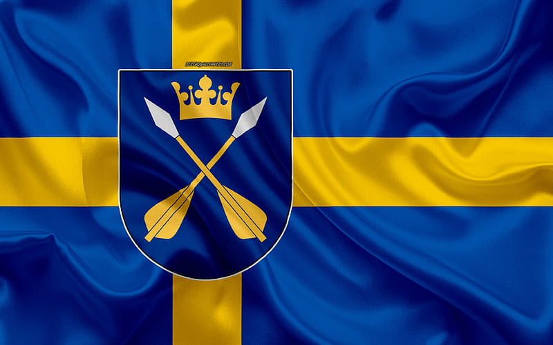Coat of arms of Dalarna lan silk flag, Swedish flag, Dalarna County, Sweden, flags of the Swedish lan, silk texture, Dalarna lan, coat of arms, HD wallpaper
