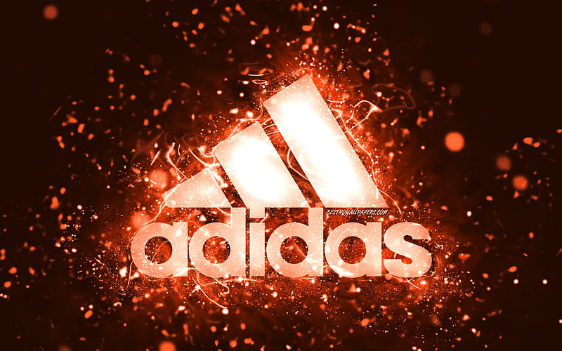 Adidas orange logo orange neon lights, creative, orange abstract background, Adidas logo, brands, Adidas, HD wallpaper