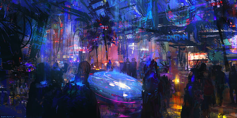 Busy Cyber Street , cyberpunk, street, artist, artwork, digital-art, HD wallpaper