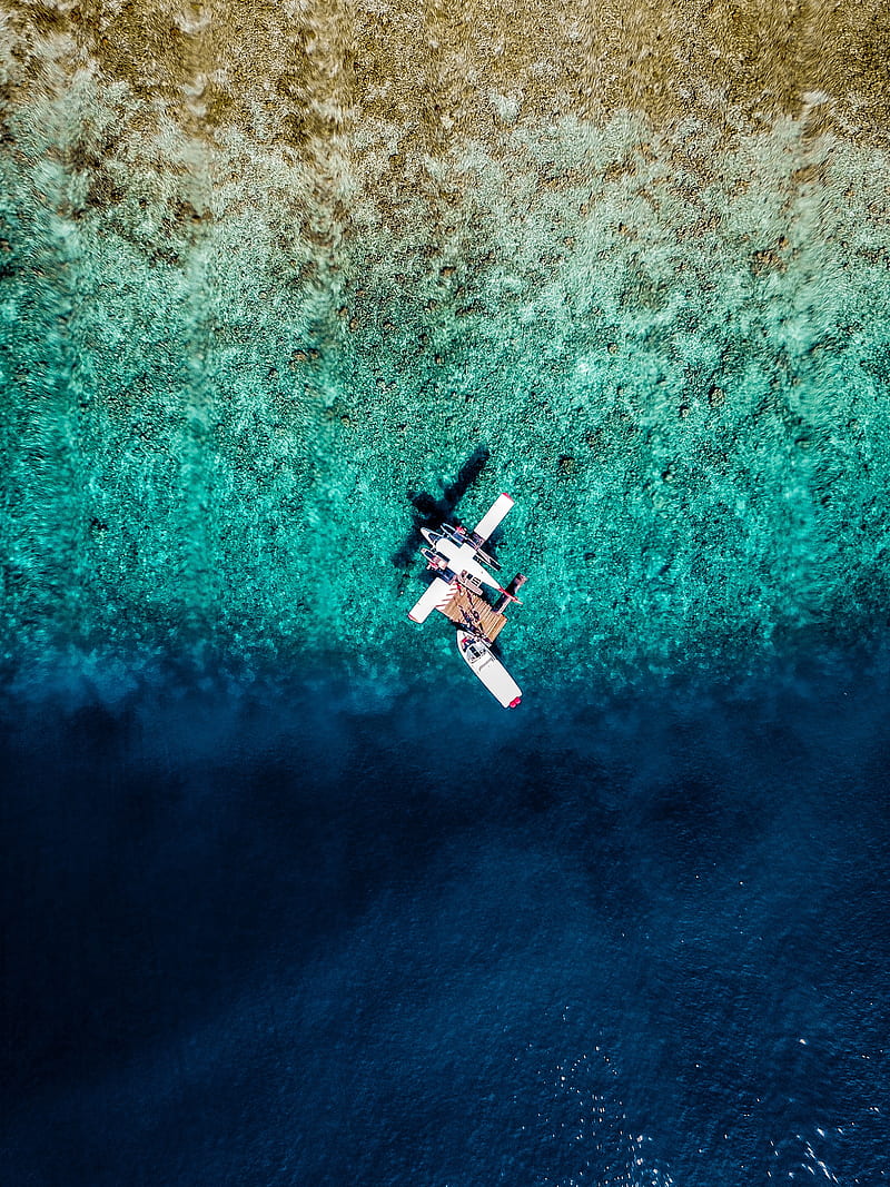 water, airplane, aerial view, boat, ocean, HD phone wallpaper