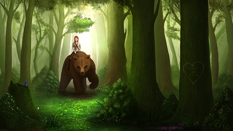 Artistic Fantasy Bear Forest Woman Hd Wallpaper Peakpx