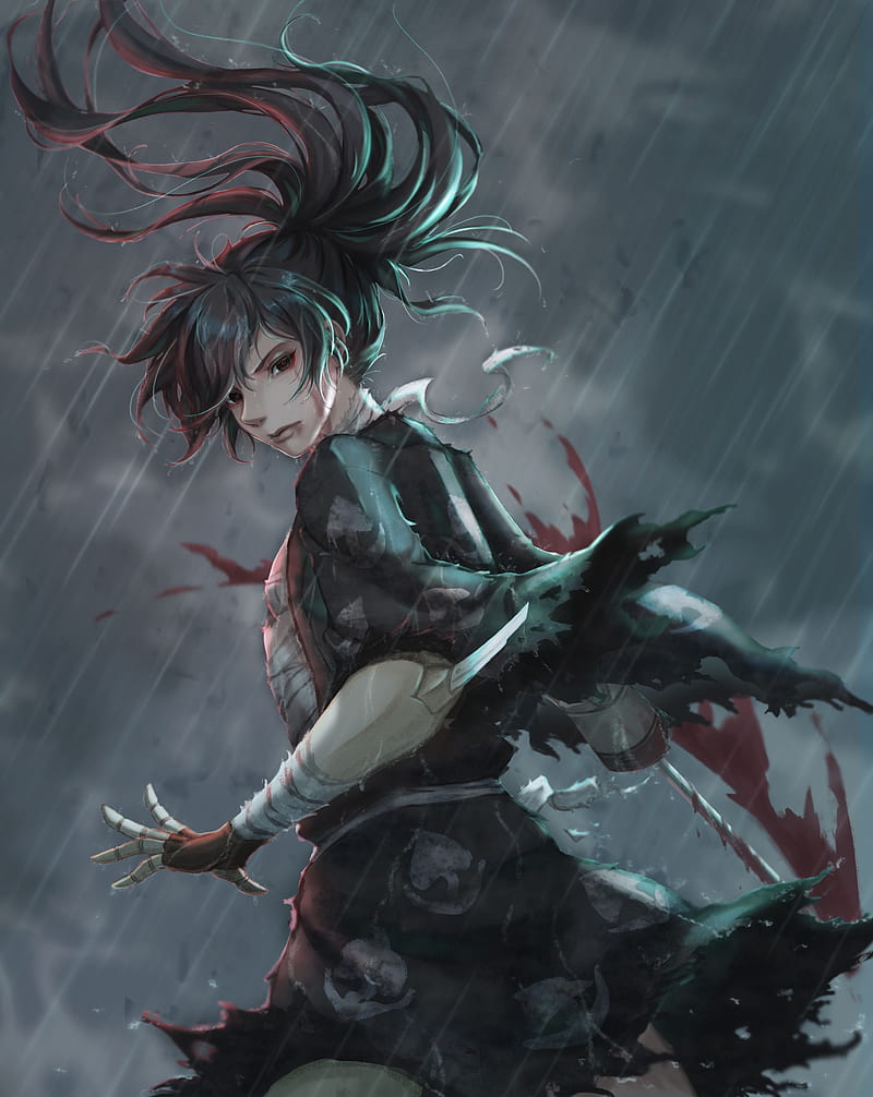 hyakkimaru, dororo, raining, darkness, long hair, Anime, HD phone wallpaper