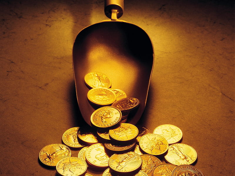 scoop of coins, coins, scoop, HD wallpaper