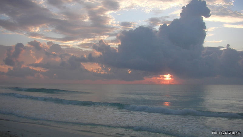 Cancun Sunrise, Mexico, Clouds, Sky, Waves, beach, Ocean, Sunrise, Cancun, HD wallpaper