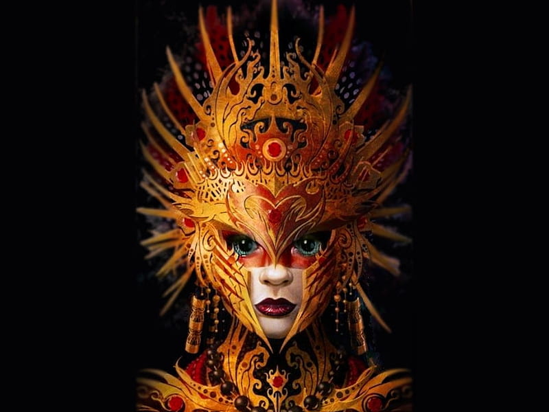 Orange Warrior Mask, the WOW factor, color on black, women are special, masking you to join, womens wardrobe, funky hair face art, female trendsetters, album, Hut Owner, HD wallpaper